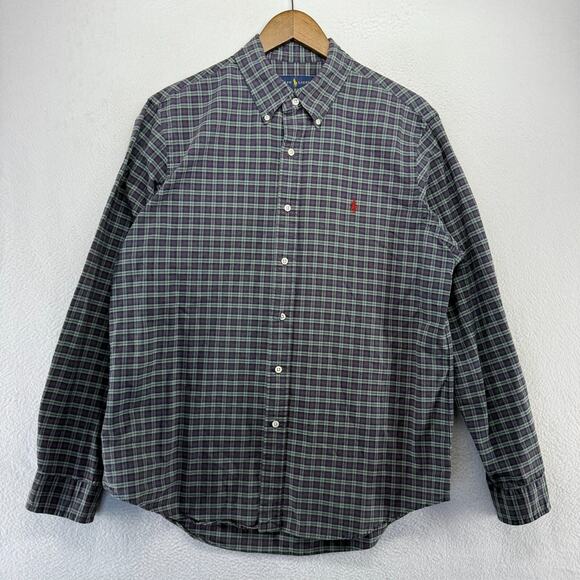 Ralph Lauren Shirt Men's Large Green Colorful Plaid Pony Logo Oxford Preppy OCBD - Picture 2 of 12